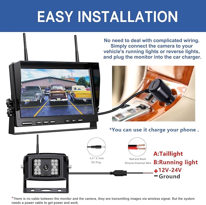 ZEROXCLUB 10'' 1080P Wireless Backup Camera System, 10 Inch DVR Quad Split Monitor Wireless Rear Side View Cameras, IP69 Waterproof Digital Signal Record System for RV/Truck/Trailer/Camper-BW104SL
