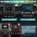 Car Radio Stereo Upgrade for Dodge RAM 1500/2500/3500 2013-2018, Android Head Unit with 10.1 Inch Touch Screen/Backup Camera/Wireless CarPlay & Android Auto/Mirroring/Wi-Fi/Bluetooth/SWC/FM/AM