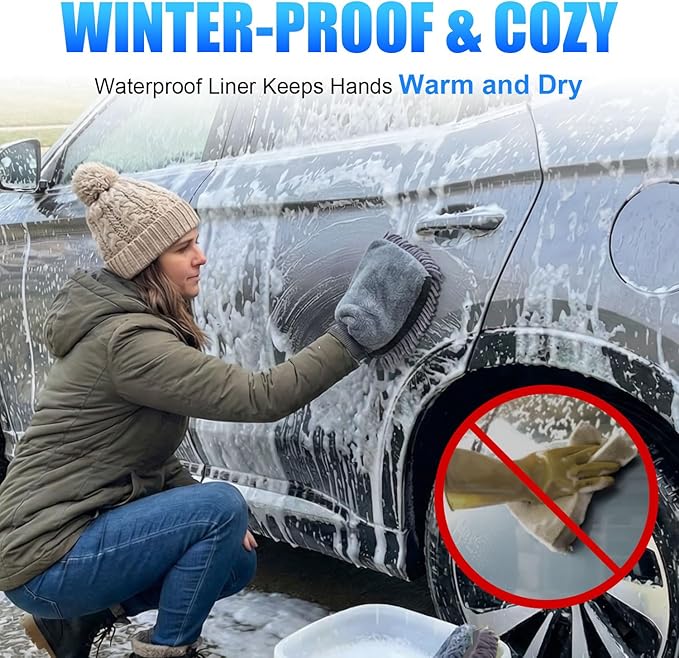 Premium Car Wash Drying Mitt, Car Wash Mitt Scratch Free, Car Sponge Wrapped in Soft, Machine Washable (2Pack) (Grey)