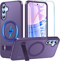 OWKEY for Samsung Galaxy A15 5G Phone Case with Screen Protector & Stand, Magnetic Case for Magsafe Military-Grade Protection Shockproof Matte Cover for Samsung Galaxy A15 5G (Purple)