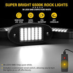 Hovano 16 Pods White Rock Light Kit with Wired Switch - 6500K Pure White LED Underglow, IP68 Waterproof, Super Bright 36 LEDs for Trailer Off Road SUV UTV ATV RZR Car