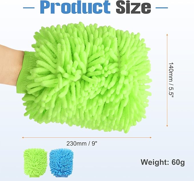 HARFINGTON 4pcs Chenille Microfiber Car Wash Mitts 9" x 5.5" Scratch Free Wash Gloves Absorbent Double Sided Plush Cleaning Drying Mitts for Car Washing Home Clean Blue Lime Green