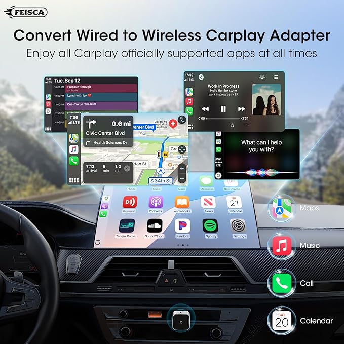 Wireless Carplay Adapter for iPhone, Convert Wired to Apple Carplay Wireless Adapter, Mini Size, Plug and Play, Connection Stable No Delay Car Play for iPhone (General Models)