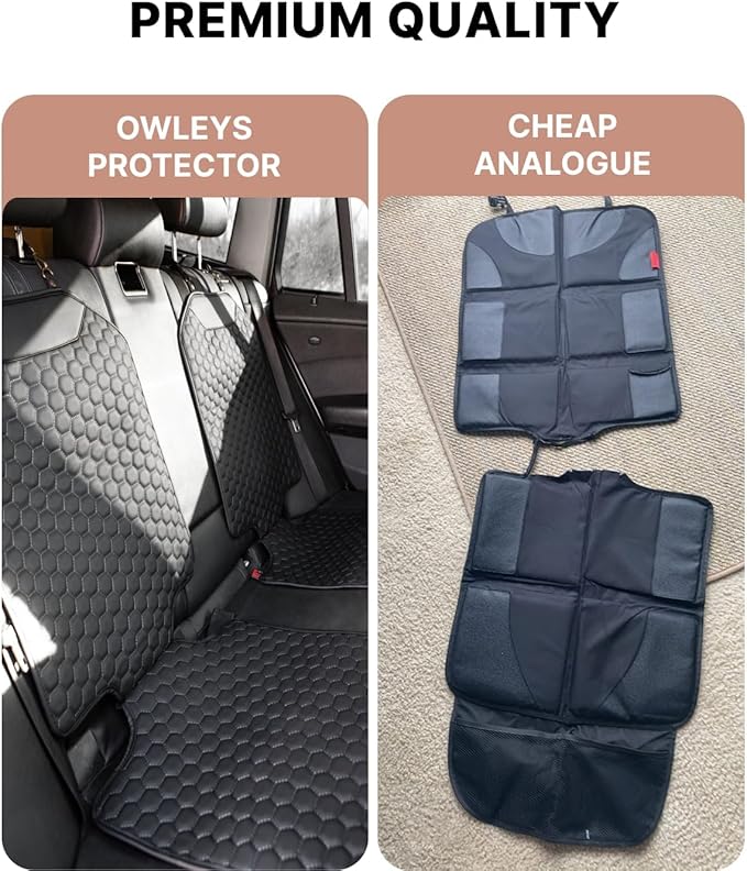Owleys Set Seat Back Organizer & Car Seat Protector Hexy Waterproof & Non-Slip Protector for Child Car Cushion for Leather and Fabric Seats (Black 2pcs)