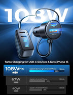 AINOPE 108W Multiple Ports Car Charger, Road Trip Essentials for Kids,Travel Essentials for Long Trips,6-Port USB C Cigarette Lighter Adapter Fast Charging for iPhone 17 16 15[+5FT Cable]Mother‘s Day