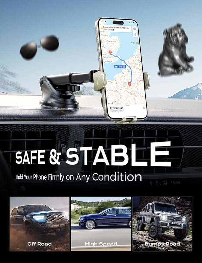 CHGeek Wireless Car Charger, 15W Fast Charging Auto Clamping Car Charger Phone Mount Phone Holder fit for iPhone 15 14 13 12 11 Pro Max Xs, Samsung Galaxy S24 Ultra S23 S22 S21, S20, S10+, Khaki