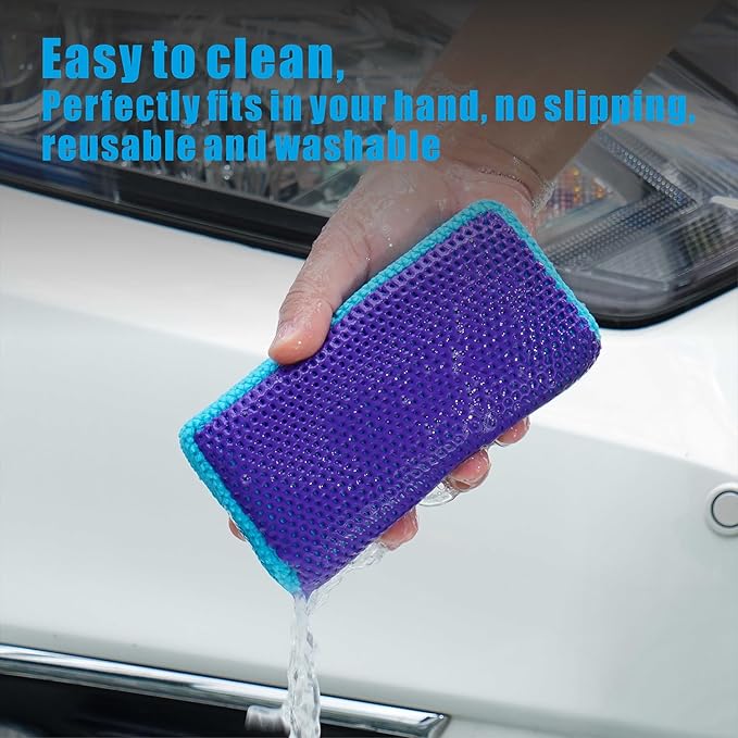 Clay Bar Scrubber 2-Pack, Auto Detailing Synthetic Clay for Car Wash Scrubbing and Claying, Car Paint Prep and Glass Surface (2-Pack, Blue Purple)