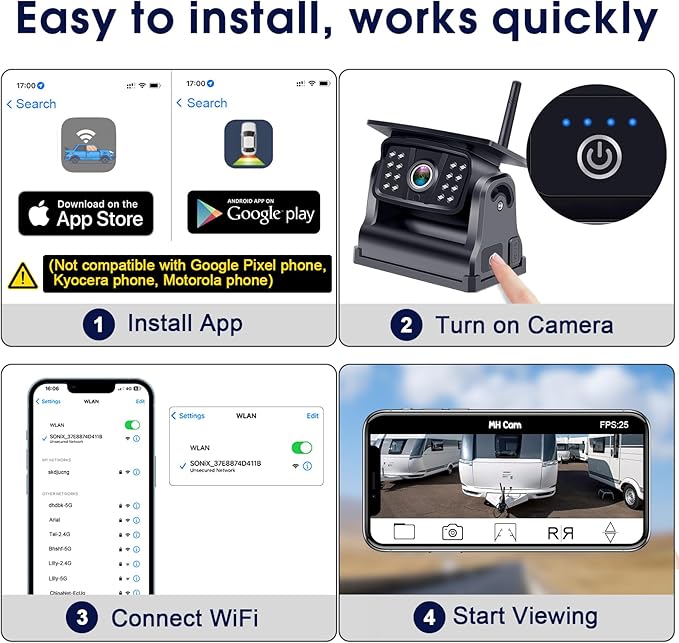 Wireless Backup Camera WiFi for Trucks: Solar-Powered Magnetic No Wiring Hitch Camera for Pickup Trucks - HD 1080P Night Vision Easy Installation for Towing & Parking - V7