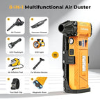 Electric Air Duster & Vacuum 2-in-1, 180000RPM Brushless Motor, Rechargeable Compressed Air Duster with 8000mAh Battery, Stepless Speed Control, 7-Mode Light Mini Blower for PC, Car, Home, Outdoor