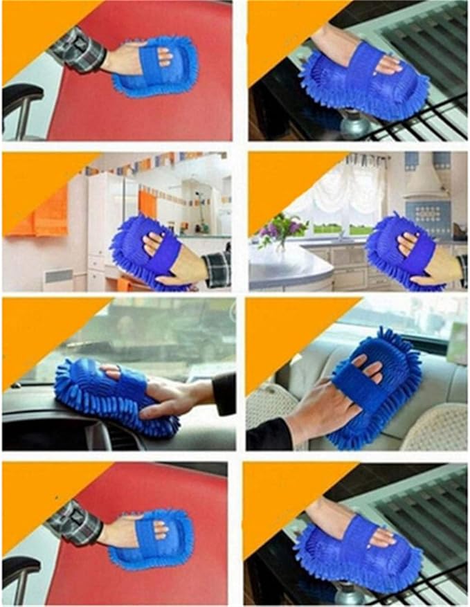 Car Wash Sponge Microfibre Chenille Car Wash Gloves Built in Hand-Strap Cleaning Sponge Mitt