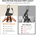 Qeefun 10Gbps USB 3.2 Hub with 2 USB A & 2 USB-C 3.2 Data Ports, USB 3.2 Gen 2 Splitter, 4ft Extended Long Cable and Type-C Power Port, USB multiport Adapter for pc, Laptop, iMac, Mac mini and More