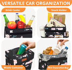 Vankor 3 Gallons Car Trash Can with Lid, Car Bag Bin Hanging Waterproof Automotive Garbage Cans Leak Proof Vehicle Trash Can Black Floral