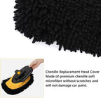15° Curved Car Wash Brush with 43" Telescopic Handle – Microfiber Chenille Car Wash Mop for RV, SUV, Truck & Boat – Soft, Scratch-Free Extendable Cleaning Tool (Yellow&Black, Mop Refill Cover)