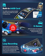 Dash Cam Front and Rear, 2.5K Dual Dash Camera for Cars W/ 64GB Card,3" IPS Screen Dash Cam Built-in 5G WIFI, Car Camera with G-Sensor, Loop Recording, Night Vision, 24H Parking Monitor,170°Wide Angle