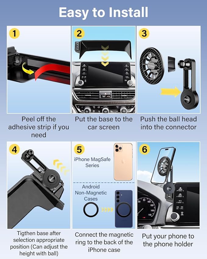 SKYLOTEC Magnets Phone Mount for Hyundai Elantra 2021-2024 2025 Accessories 10.25-Inch/8-Inch Screen Fixed Clip, Cell Phone Base Automobile Cradles Magnetic Phone Holder Compatible with