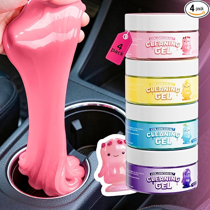 ColorCoral Car Cleaning Gel Reusable Car Clean Putty 4Pack - Universal Car Interior Cleaner Slime for Keyboard Cleaner,Cute Car Cleaning Accessories, 4 Fragrances,Dust Remover Gifts for Men & Women