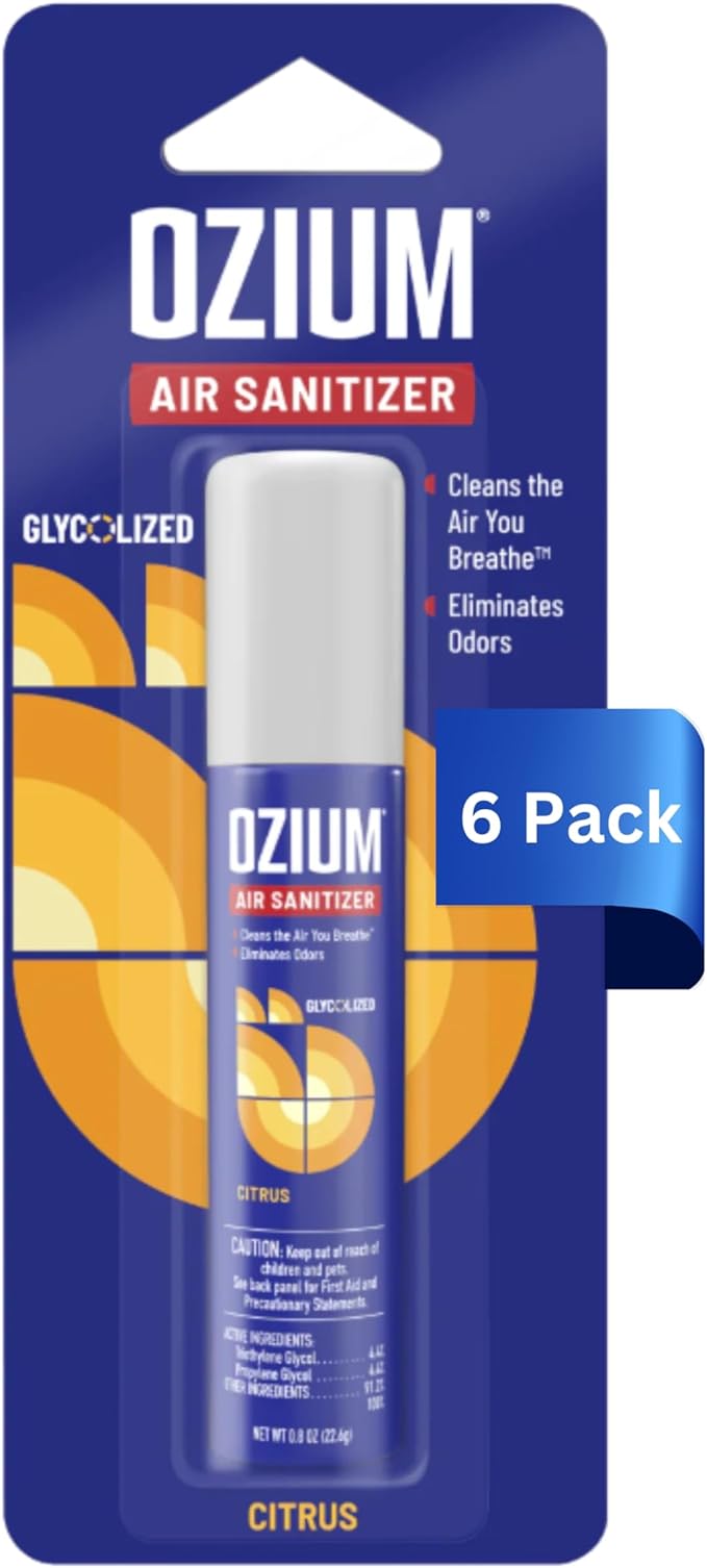 Ozium 0.8 oz. Air Sanitizer & Odor Eliminator for Homes, Cars, Offices and More, Citrus Scent, Pack of 6