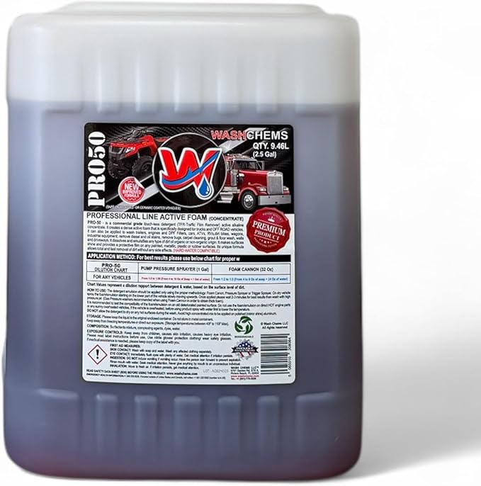 Wash Chems Pro50 Touchless One Step Car Wash Detergent Soap Concentrate - No Brushing, Commercial Grade Professional Auto Foam Cleaner Also Great for Trucks, RVs, Tractors (2.5 Gallons)