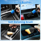 Windshield Cleaner Tool, Car Interior Cleaning Kit with Extendable Handle and 3 Reusable Microfiber Pads, Auto Glass Wiper and Detailing Brush Kit for Car & Home Window, Blue