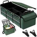 Car Trunk Organizer with Cooler Bag, Collapsible Multi-Compartment Car Organizer for SUV, Truck, Durable Car Storage Organizer for Groceries, Camping, Christmas Gifts (Green)