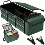 Car Trunk Organizer with Cooler Bag, Collapsible Multi-Compartment Car Organizer for SUV, Truck, Durable Car Storage Organizer for Groceries, Camping, Christmas Gifts (Green)