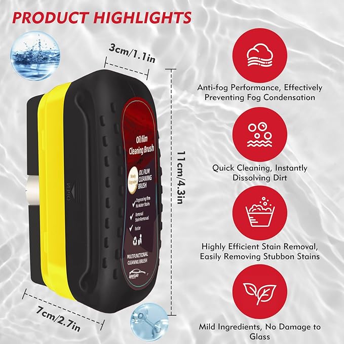 Automotive Oil Film Cleaning Brush with Reusable Foam Sprayer, Upgraded Antifog Glass Cleaning Board, Glass Oil Film Remover for Car Windows & Windshields, Versatile Car Glass Cleaner Brush (Black)