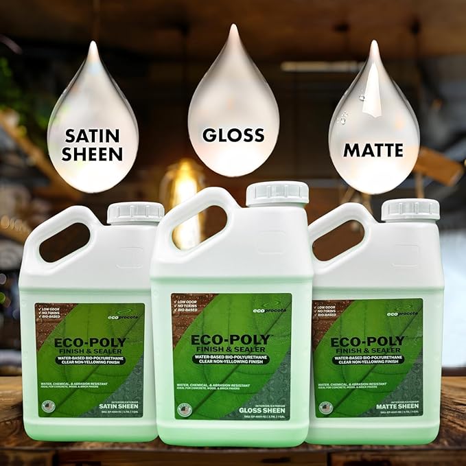 Eco-Poly Polyurethane Sealer — Non-Toxic, Low Odor, Quick-Dry Water Based Protective Spar Varnish for Indoor & Outdoor, Clear Gloss 1 Gallon Polyurethane Sealant for Wood, Concrete, Multiple Surfaces