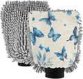 Qilmy Blue Butterfly Microfiber Chenille Car Wash Sponge Scratch Free Car Wash Mitt Absorbent Mitt Sponge for Trucks SUVs Car Washing Home Cleaning, Large