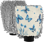 Qilmy Blue Butterfly Microfiber Chenille Car Wash Sponge Scratch Free Car Wash Mitt Absorbent Mitt Sponge for Trucks SUVs Car Washing Home Cleaning, Large