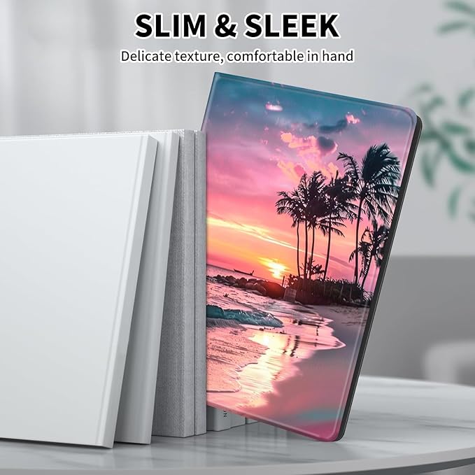 Case for Kindle Scribe,PU Leather Cute Slim Folio Adjustable Stand Cover with Auto Wake/Sleep for Amazon Kindle Scribe Cover 10.2 Inch (2024/2022 Release),Pink Beach Sunset