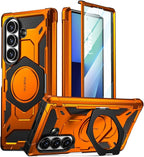 Poetic Spartan for Samsung Galaxy Z Fold 7 Case, [Hinge Protection][Magnetic Ring Adjustable Stand][Built-in Screen Protector][Compatible with MagSafe] Full-Body Rugged Phone Case, Metallic Orange