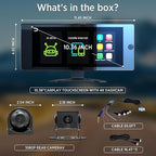 ASLONG 10.36" Wireless CarPlay Screen for Car & 4K 4CH Dash Cam with Android Auto, Portable HD Touchscreen Car Stereo with 1080P Backup Camera, GPS Navigation Mirror Link for Semi Trailer Truck