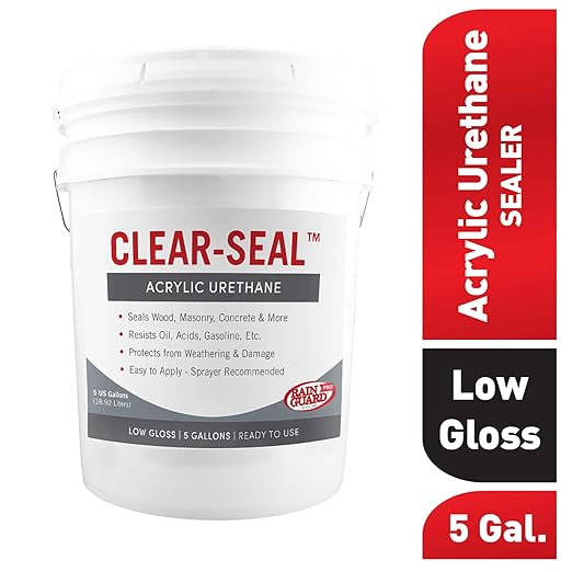 Rain Guard Water Sealers - CLEAR-SEAL - Professional Sealer And Finish Coat For Decorative Concrete, Stone, And Other Masonry Surfaces - Acrylic Urethane Coating - Low Gloss - Ready To Use - 5 Gallon