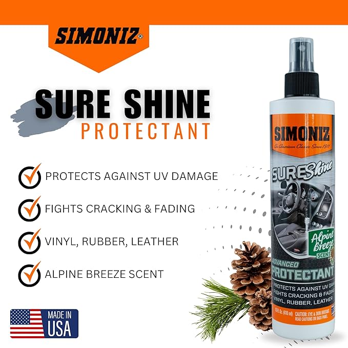Simoniz Sure Shine Auto Detailer – 10 oz Bottle Professional Mist and Wipe Vehicle Protectant – Instantly Provides a Just Waxed Look & Feel - for Cars, Trucks, SUVs, Boats & Bikes (Alpine Breeze)