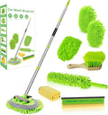 62" Car Wash Brush with Long Handle Chenille Microfiber Car Wash Mop Mitt, Wheel Brush, Windshield Window Squeegee, Car Duster Microfiber Towel, Gloves, for Cleaning Cars, RV, Truck, Boat