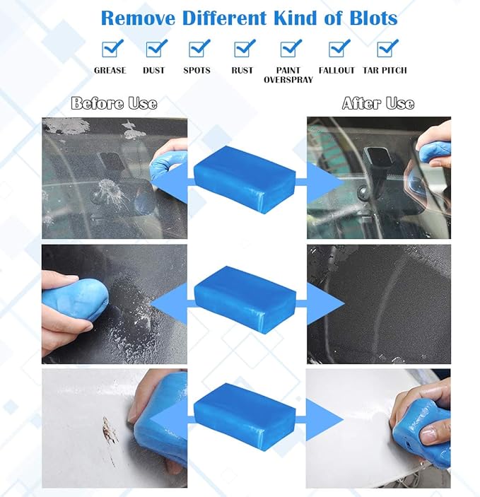 Glarks 8Pcs Clay Bar Car Detailing Clay with Premium Microfiber Washing Towel and Car Wash Sponges for Cleaning Oxidation, Scale, Bird Feces, Iron Powder, Acid Rain, and Sap on Car and Glass