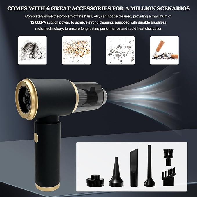 Handheld Car Vacuum, 14500PA Rechargeable 4 in 1 Vacuum Cleaner & Air Duster with Multi-Nozzles, Portable Cordless 120W High Power Hand Held Vacuum for Car Home Office Pet