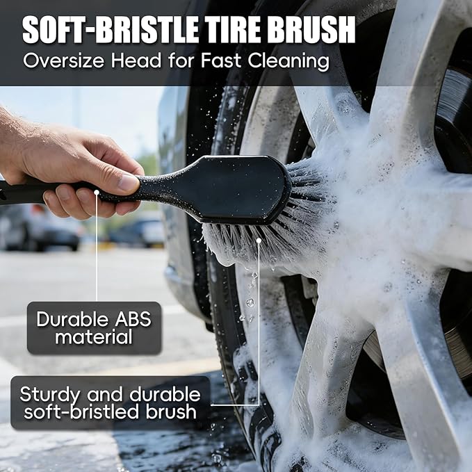 8PCS Car Wheel Brush kit,Wheel Cleaner Brush, Microfiber Cleaning Cloth,Soft Bristle Rim Brush,Tire Polishing Application Pad,Drying Towel.Tire Cleaning Brush Kit for Trucks, Cars, RVs