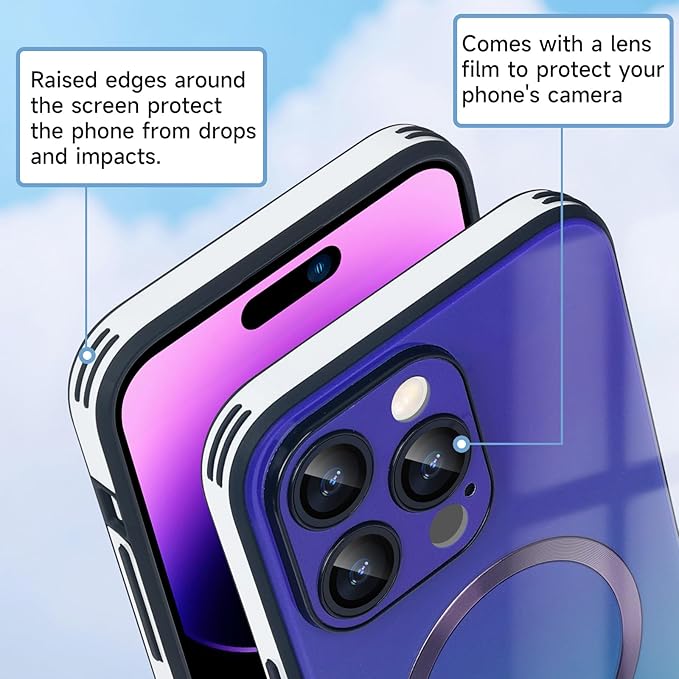 Guppy Compatible with iPhone 14 Pro Max Case Magnetic, with Full Camera Lens Protector [Compatible with MagSafe] Scratch Resistant Gradient Glass Back Cover Phone Case-Purple