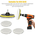Buffer Polisher Pad Made of Wool - Wheel Mop Kit for car Detailing Drill Adaptor | Pack of 5 pcs - car buffers and Polishers kit is Practically Durable & Reusable - Drill Adapter.