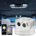 AZIMOM Dual Port 16W Twinkle Bluetooth Fiber Optic Lights Star Ceiling Light Kit 600pcs0.03in9.8ft Fibers Strands Sound Activated RGBW APP/Remote Light Engine for Car Home Starlight Headliner Decor