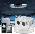 AZIMOM Dual Port 16W Twinkle Bluetooth Fiber Optic Lights Star Ceiling Light Kit 600pcs0.03in9.8ft Fibers Strands Sound Activated RGBW APP/Remote Light Engine for Car Home Starlight Headliner Decor