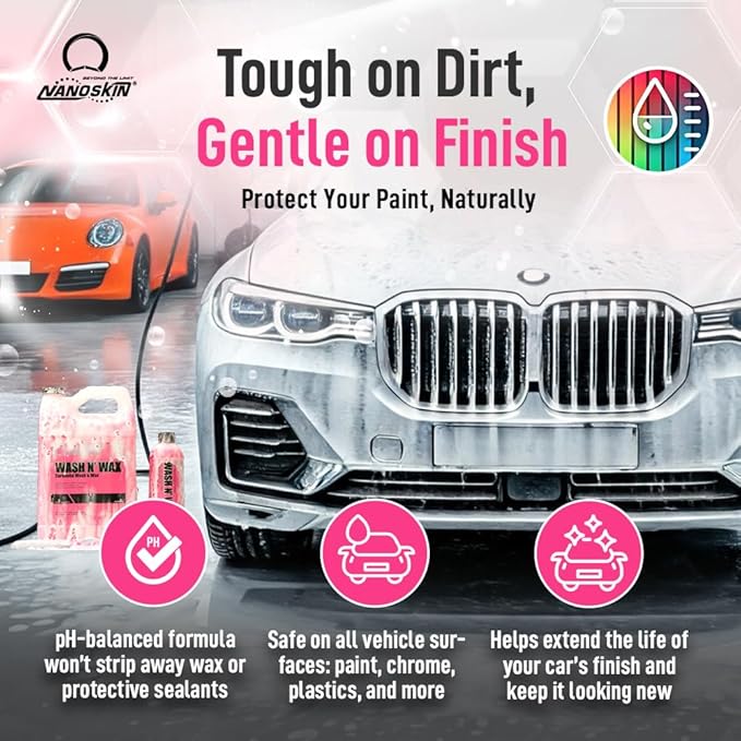 Nanoskin WASH N' WAX with Carnauba 55 gallons - Cleans & Shines in One Step | Works with Foam Cannon, Foam Gun, Bucket Washes, Pressure Washer | Carnauba Wax Protection for Cars