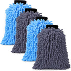 4Pcs Car Wash Mitt Microfiber Gloves Chenille Material Microfiber Towels for Car Washing Supplies Kit Scratch Free Cleaning Gray + Sky Blue