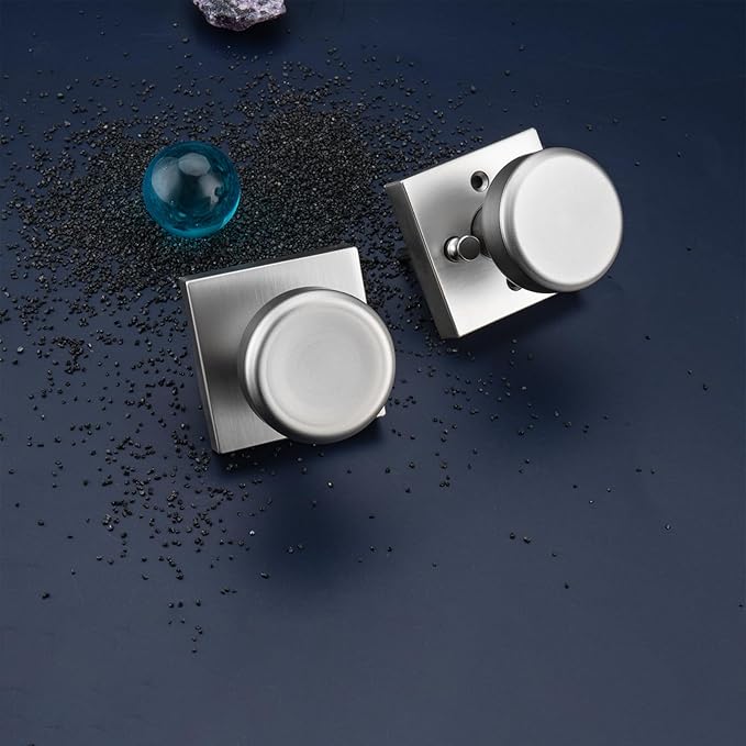 Brushed Nickel Door Knobs with Square Rosette, Interior Door Handles for Bath & Bed, Heavy Duty Door Knob with Lock