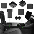 9PCS Center Console Organizer Tray for 2024 2025 2026 Tesla Model 3 Accessories, Armrest Hidden Storage Box Cup Holder Charger Pad for Tesla Model 3 Highland
