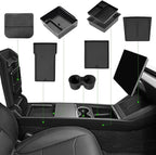 9PCS Center Console Organizer Tray for 2024 2025 2026 Tesla Model 3 Accessories, Armrest Hidden Storage Box Cup Holder Charger Pad for Tesla Model 3 Highland