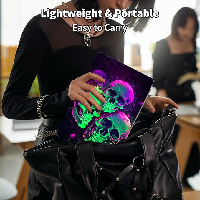 Case for 7" Kindle Paperwhite 12th Generation 2024 & Kindle Colorsoft Signature Edition 2024,360 Degree Rotating Swivel Leather Stand Folio Cover with Auto Wake/Sleep,Green Purple Skull