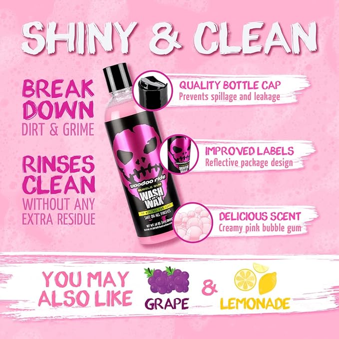 Voodoo Ride ® VR-1000 Bubble Gum Wash-N-Wax Pink Bubble Gum Scented Car Wash Soap 16oz