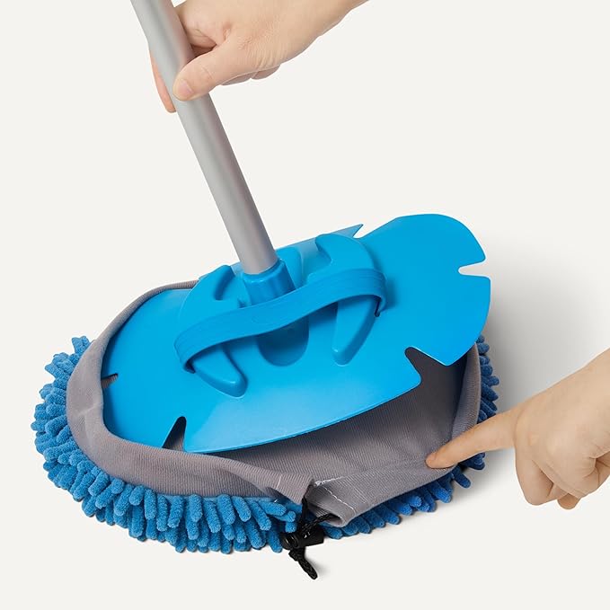 Amazon Basics Car Wash Brush with Long Handle, Microfiber Mop Mitt, for Car RV Truck, 62 inch, Blue